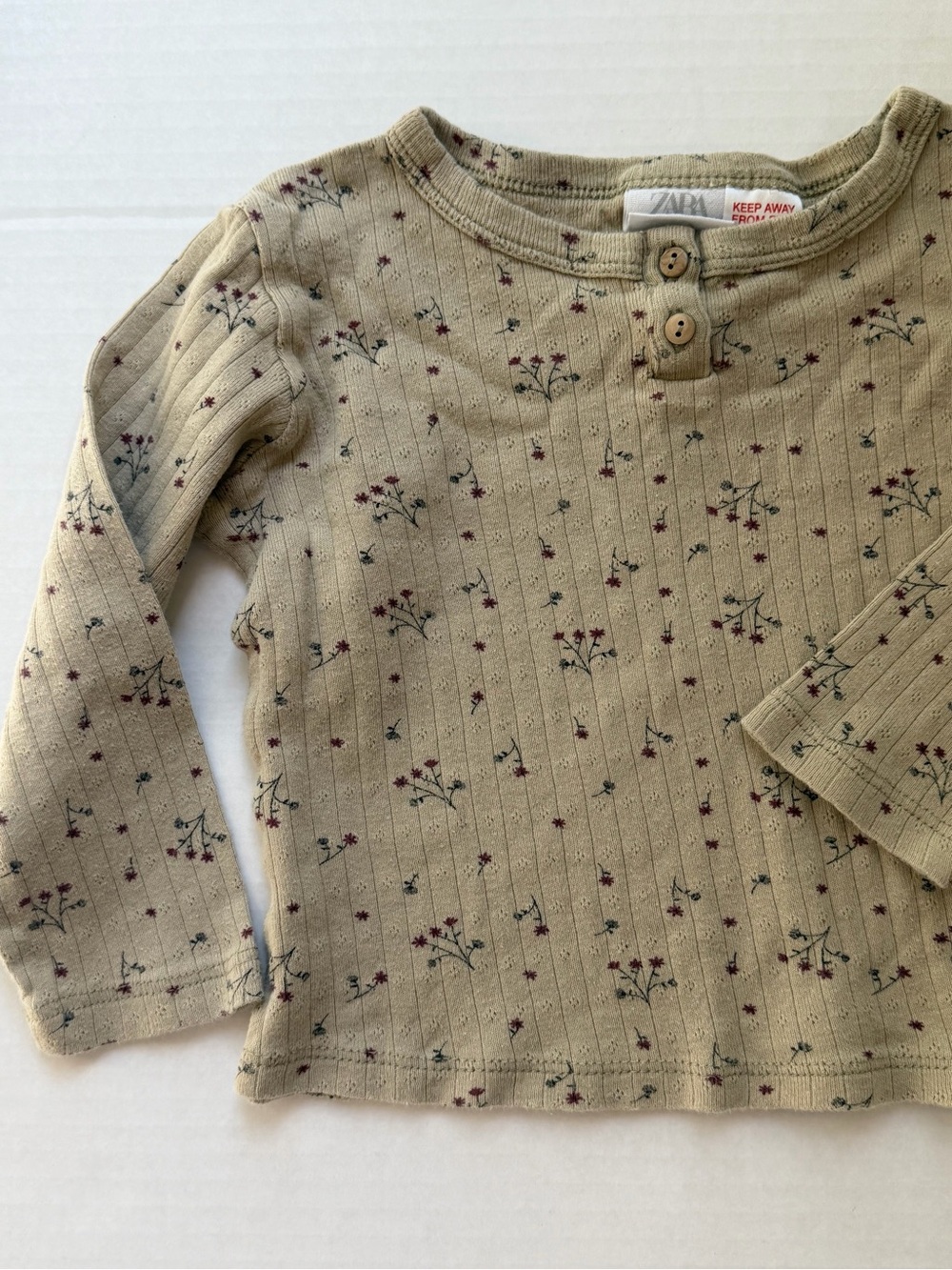 Zara Kids Pointelle Floral Long Sleeve Top 3-4Y 104 Fall
